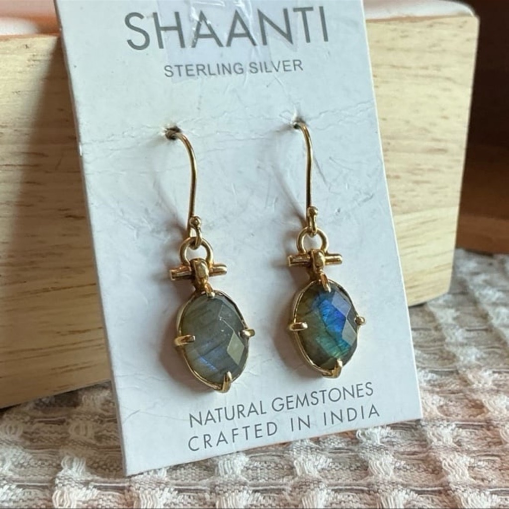 Rose Cut Labradorite Drop Earrings 18k Vermeil Made In India